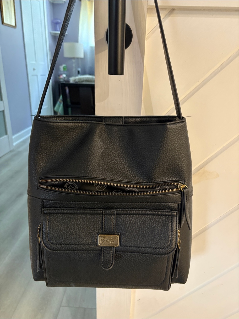 Stone Mountain Accessories Black Pebbled Leather Satchel with Gold Zippers